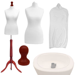 Display Guru Female Uk Size 12/14 Dressmakers Tailors Dummy Mannequin, white Torso Bust With Red Wood Tripod Stand